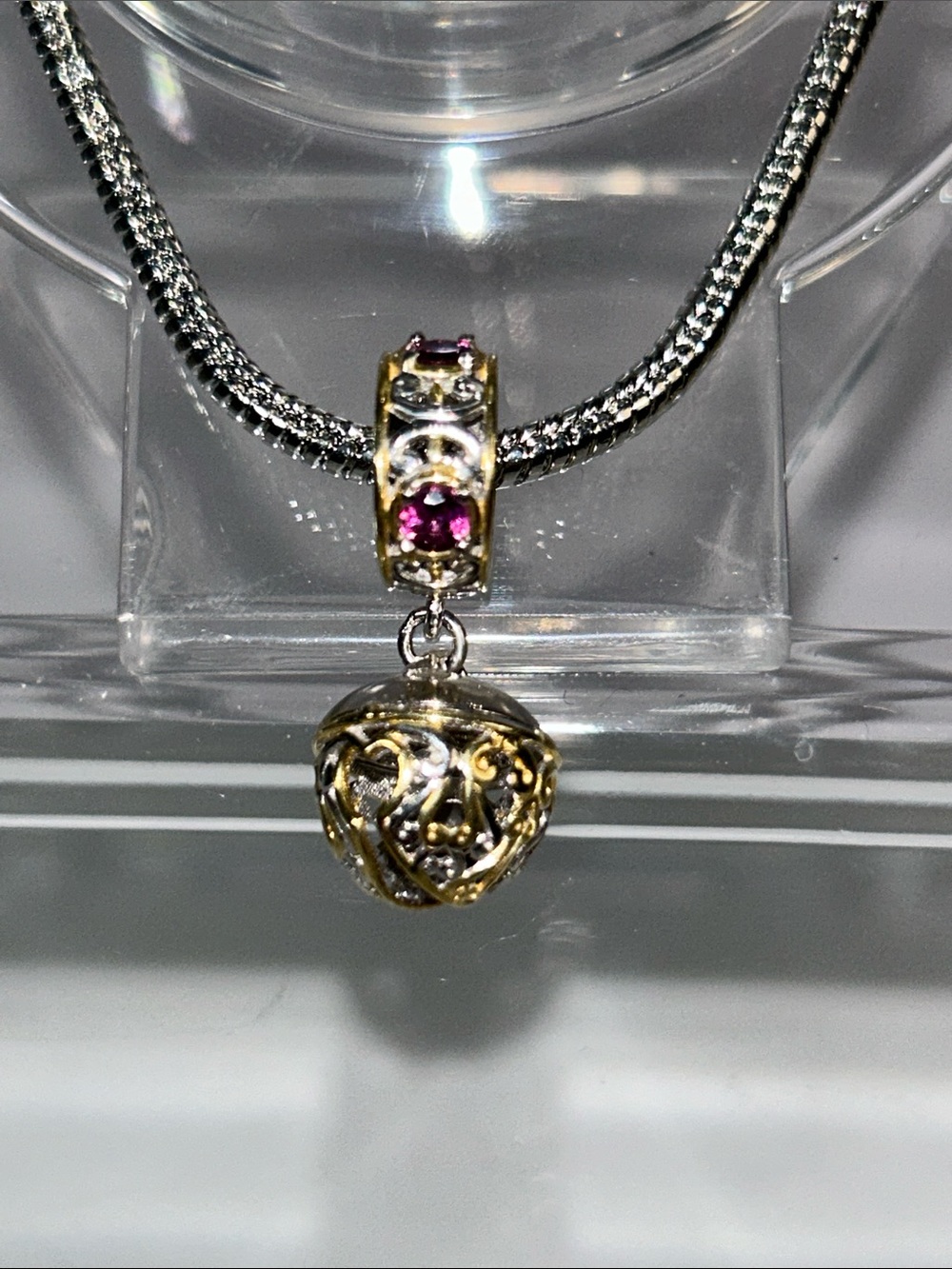 NWOT Gems En Vogue Palladium 18k Genuine Amethyst Jingle Bell Euro Style Charm